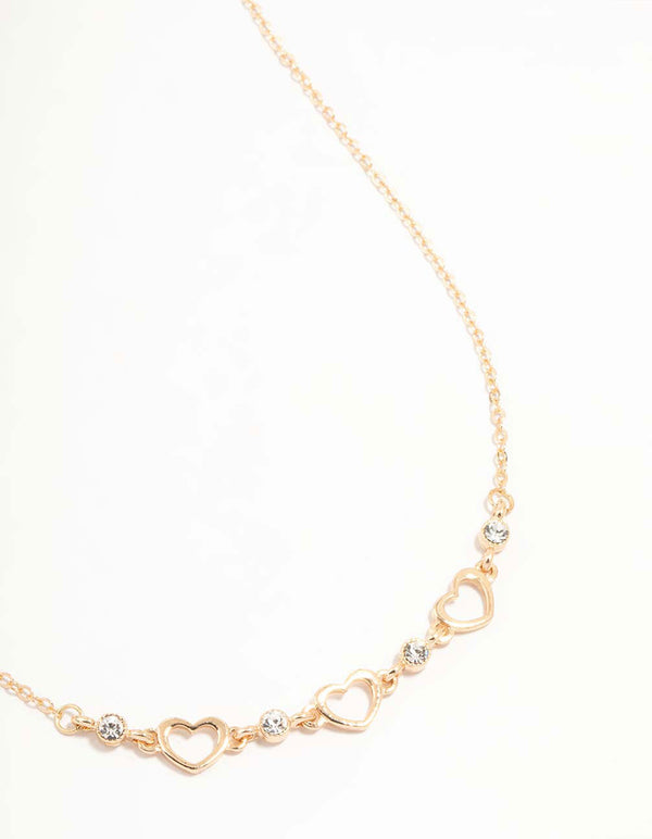 Gold Diamante Cutout Heart Station Necklace