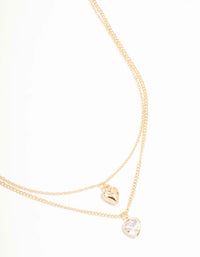 Gold Puffy Heart & Diamante Layered Necklace - link has visual effect only