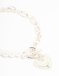 Silver Chain Pearl Heart T & O Bracelet - link has visual effect only