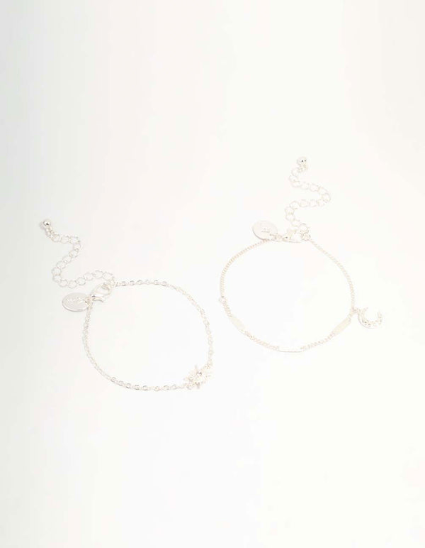 Silver Diamante Star & Moon Bracelets 2-Pack