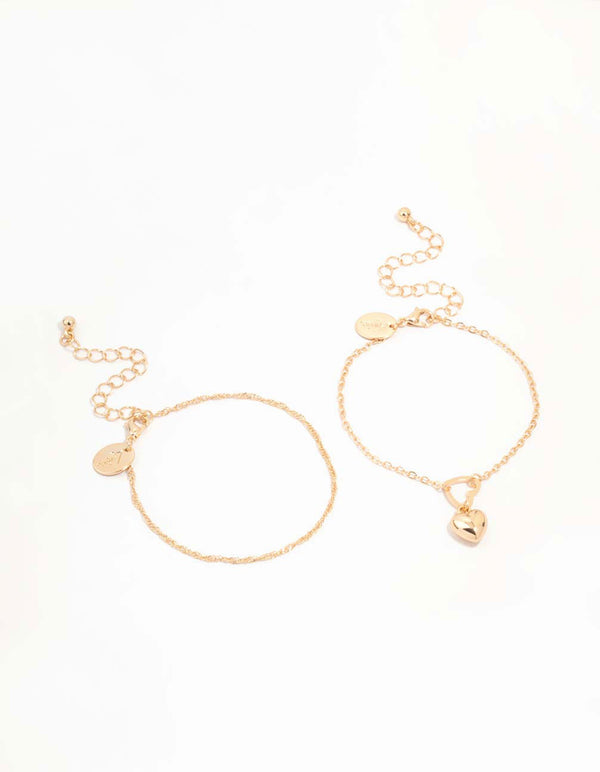 Gold Heart & Twisted Toggle Bracelets 2-Pack