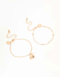 Gold Pearl & Heart Bracelets 2-Pack - link has visual effect only