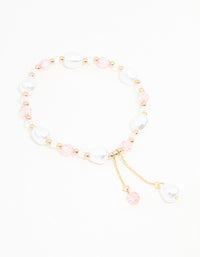 Pink & Gold Beads & Pearls Stretch Bracelet - link has visual effect only