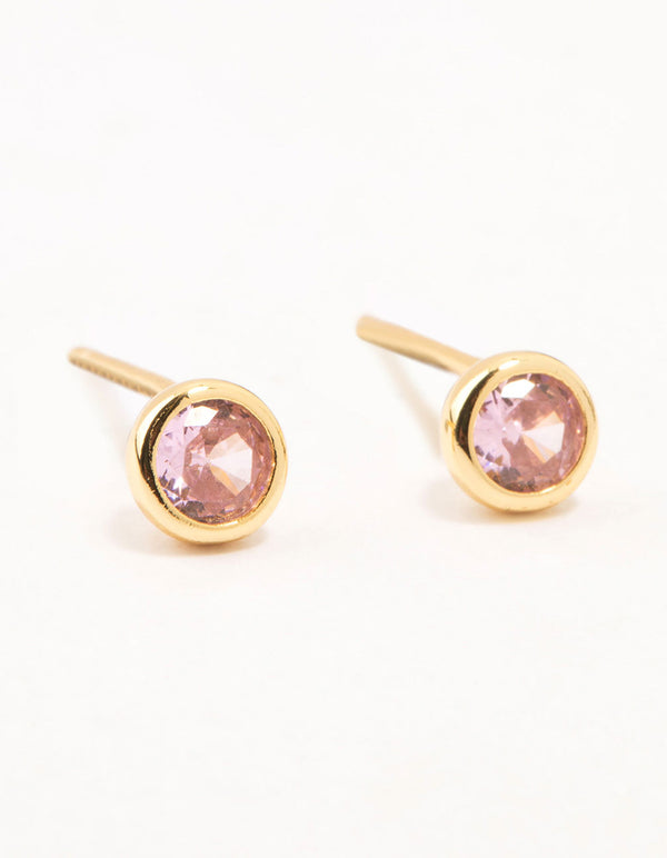 Gold Plated Sterling Silver Pink Czech Bohemia Crystal Stud Earrings