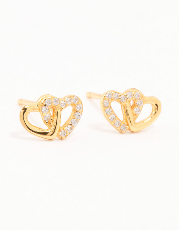 Gold Plated Sterling Silver Heart Cubic Zirconia Stud Earrings