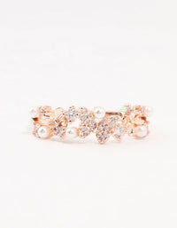 Rose Plated Gold Butterfly Pearl Band Ring - link has visual effect only