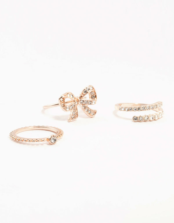 Rose Gold Precious Bow Ring 3-Pack