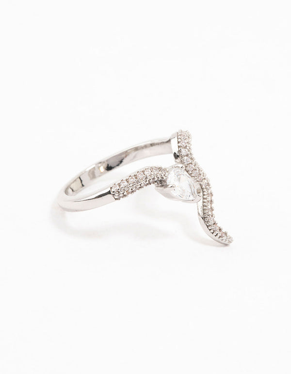 Rhodium Pave Cubic Zirconia Snake Ring