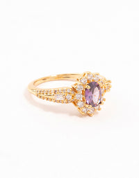 Gold Opulent Purple Cubic Zirconia Statement Ring - link has visual effect only