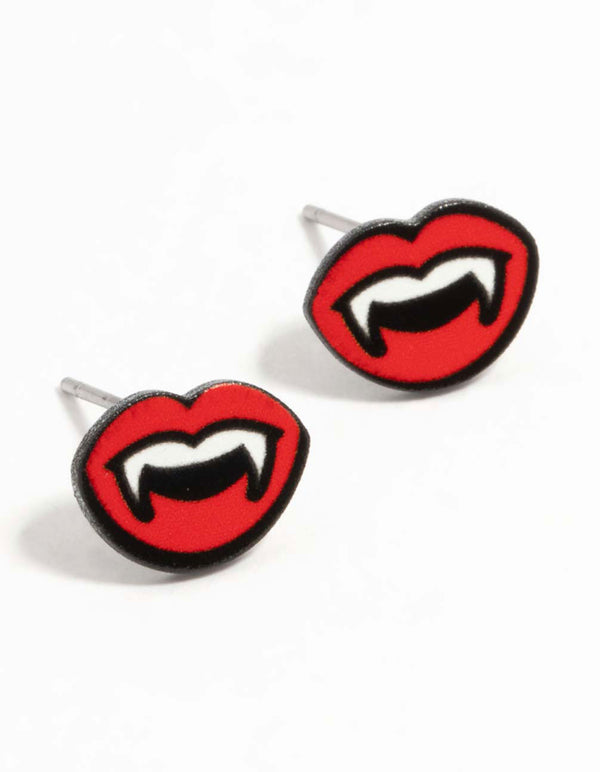 Vampire Mouth Coated Metal Stud Earrings