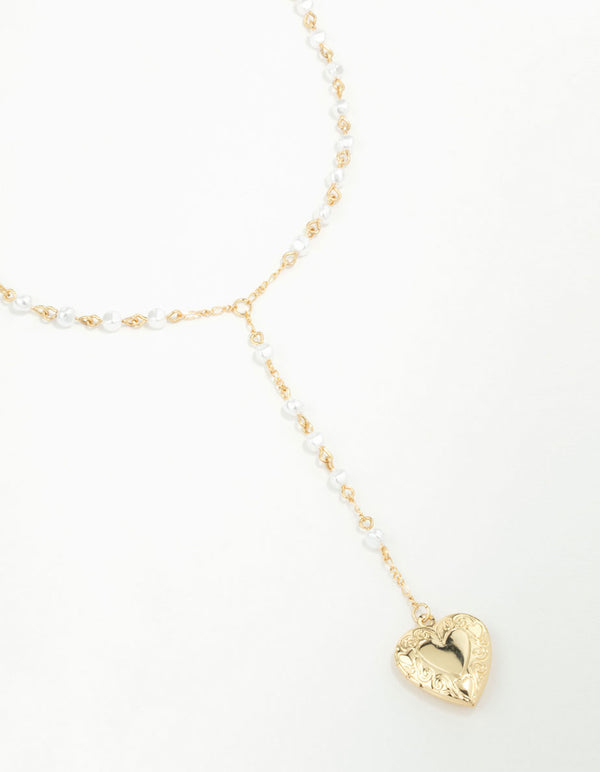 Gold Plated Pearl Heart Locket Necklace