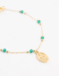 Gold Plated Green Beaded Mary Bracelet - link has visual effect only