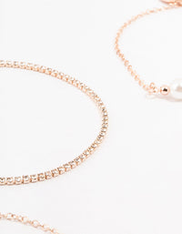 Rose Gold Pearl & Diamante Chain Bracelets 4-Pack - link has visual effect only