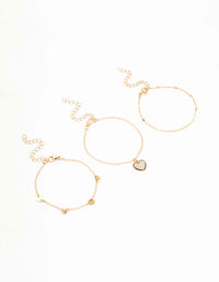 Gold Heart Diamante Bracelets 3-Pack - link has visual effect only