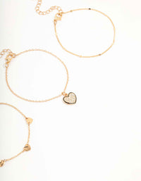 Gold Heart Diamante Bracelets 3-Pack - link has visual effect only