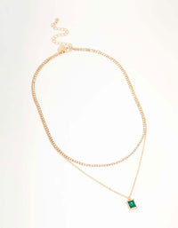 Gold & Green Diamante Layered Chain Necklace - link has visual effect only