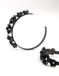 Black Plastic Floral Pearl Hoop Earrings - link has visual effect only