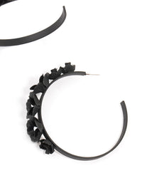 Black Plastic Floral Pearl Hoop Earrings - link has visual effect only