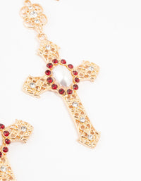 Gold  & Red Pearl Large Cross Drop Earrings - link has visual effect only