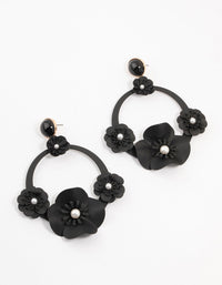 Large Black Coated Floral Circle Drop Earrings - link has visual effect only