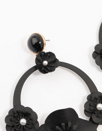 Large Black Coated Floral Circle Drop Earrings - link has visual effect only