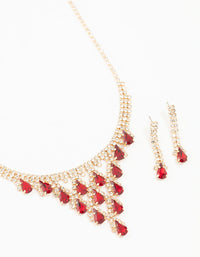 Gold Diamante Teardrop Cascading Necklace & Earring Set - link has visual effect only