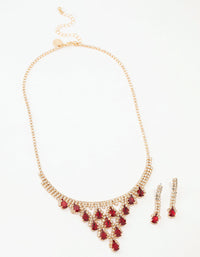 Gold Diamante Teardrop Cascading Necklace & Earring Set - link has visual effect only