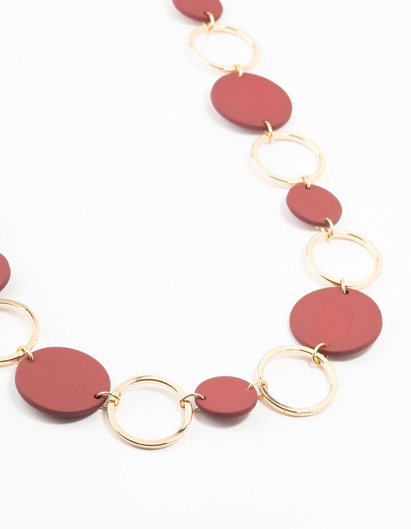 Gold & Red Matte Disc Necklace