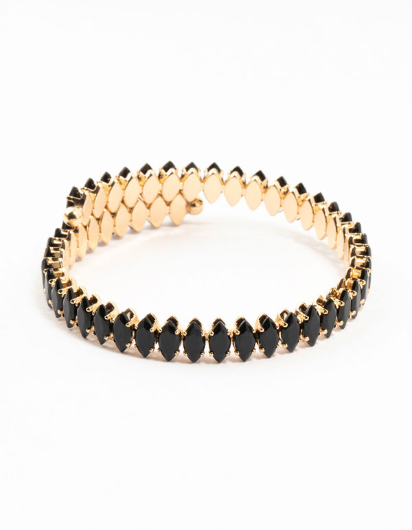 Gold & Black Diamante Stretched Wrapped Wrist Cuff