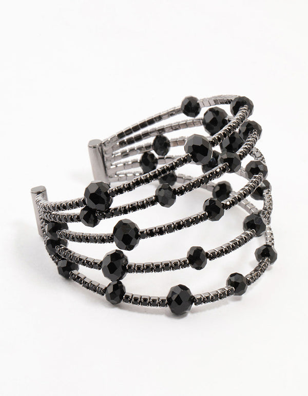 Black Coated Layered Beaded Wire Wrist Cuff