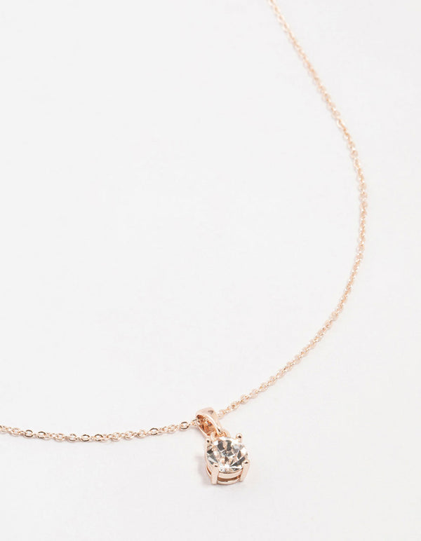 Rose Gold Czech Bohemia Crystal Solitaire Necklace