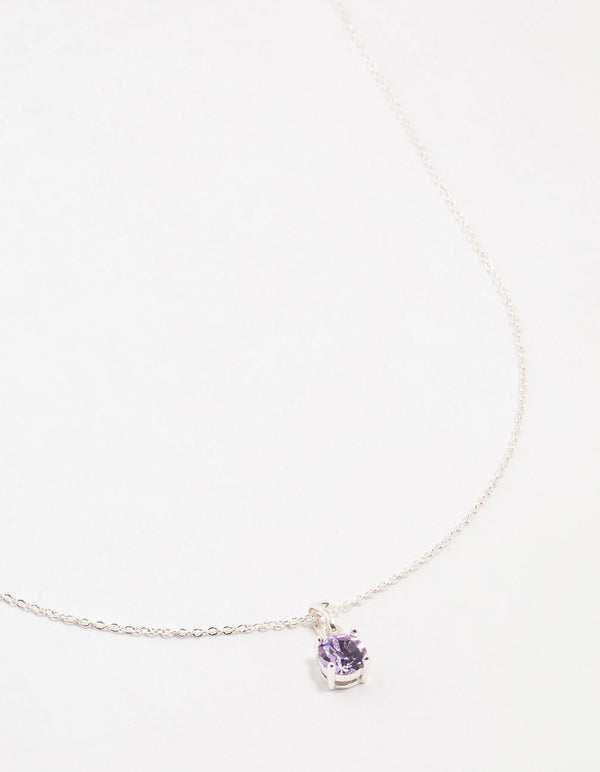 Silver Purple Solitaire Czech Bohemia Crystal Necklace