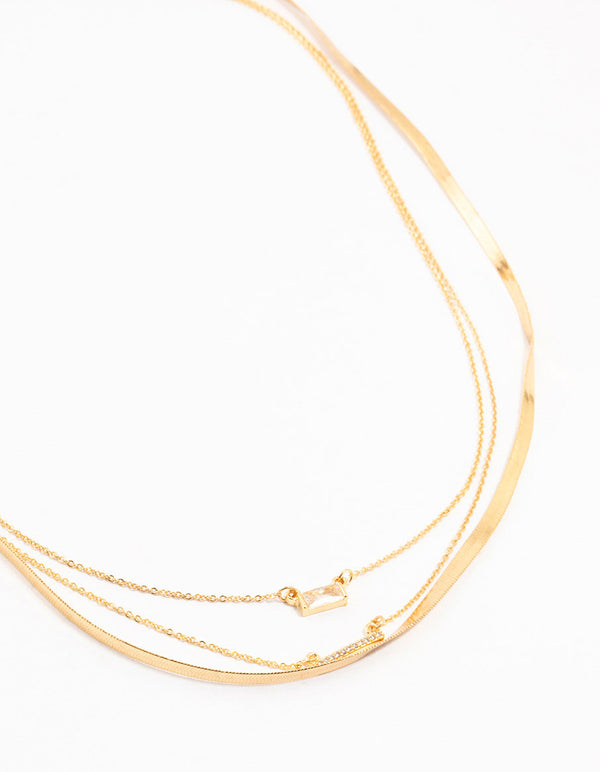 Gold Plated Snake & Diamante Crystal Layered Necklace