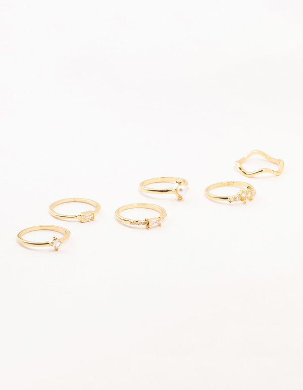 Gold Plated Pearl Cluster Rings 6-Pack