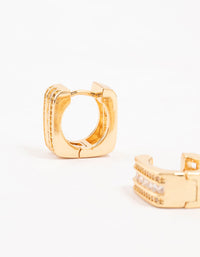 Gold Plated Trio Pave Set Diamante  Square Hoop Earrings - link has visual effect only