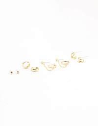 Gold Plated Chunky Hoop & Chain Earrings 4-Pack - link has visual effect only