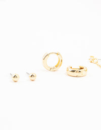 Gold Plated Chunky Hoop & Chain Earrings 4-Pack - link has visual effect only