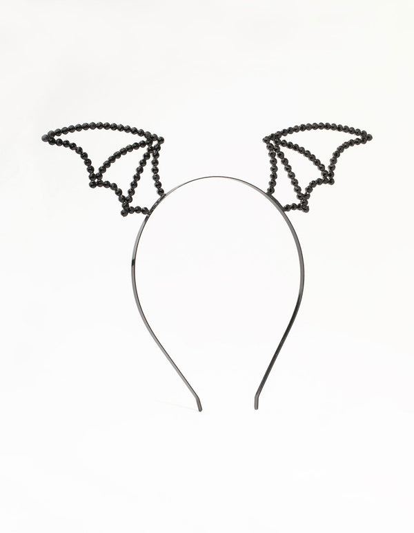 Black Beaded Bat Wing Beaded Headband