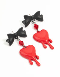 Black & Red Heart Droplet Bow Drop Earrings - link has visual effect only