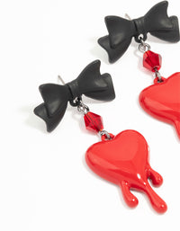 Black & Red Heart Droplet Bow Drop Earrings - link has visual effect only