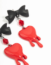 Black & Red Heart Droplet Bow Drop Earrings - link has visual effect only