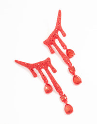 Red Blood Diamante Droplet Drop Earrings - link has visual effect only