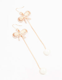 Rose Gold Plated Cubic Zirconia Bow Hook & Freshwater Pearl Drop Earrings - link has visual effect only