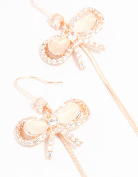 Rose Gold Plated Cubic Zirconia Bow Hook & Freshwater Pearl Drop Earrings - link has visual effect only