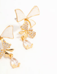 Real Gold Plated Cascading Cubic Zirconia & Cream Bow Drop Earrings - link has visual effect only