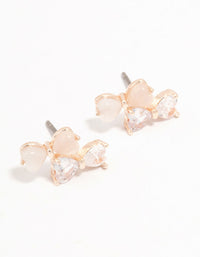 Rose Gold Plated Double Pink & Cubic Zirconia Bow Stud Earrings - link has visual effect only