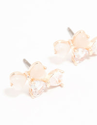 Rose Gold Plated Double Pink & Cubic Zirconia Bow Stud Earrings - link has visual effect only