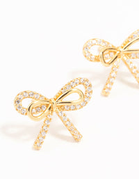 Real Gold Plated Pave Set Cubic Zirconia Halo Bow Stud Earrings - link has visual effect only