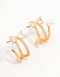 Real Gold Plated Bow, Cubic Zirconia & Freshwater Pearl Jacket Earrings - link has visual effect only