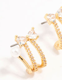 Real Gold Plated Bow, Cubic Zirconia & Freshwater Pearl Jacket Earrings - link has visual effect only